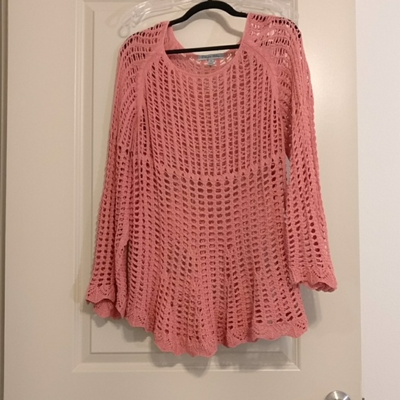 Olivia Sky Sweaters - Olivia sky open work knitted sweater salmon color